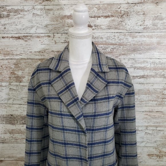 AVEC LES FILLES Grey Blue Plaid Pea Coat XS NWT - Picture 7 of 15